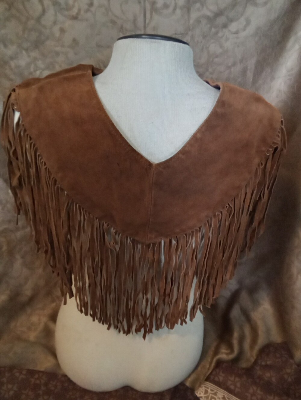 #687 Brown Suede Fringe Poncho - Picture 2 of 2